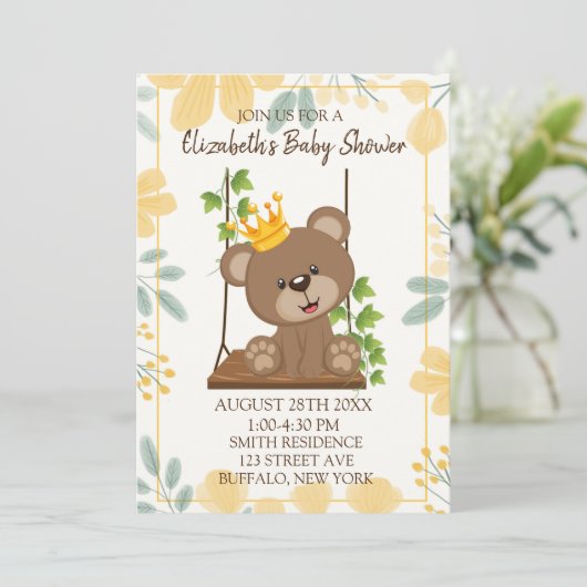 Swing Flora Prince Beer Baby shower Uitnodiging (Staand voorkant)