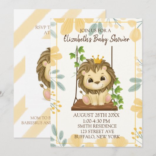 Swing Flora Prince Lion Boy Baby shower Kaart (Voorkant / Achterkant)