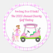 Swing for Pink Golf Outing Breast Cancer Ronde Sticker (Voorkant)