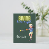 Swing like a Girl Softball Briefkaart (Staand voorkant)