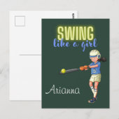 Swing like a Girl Softball Briefkaart (Voorkant / Achterkant)