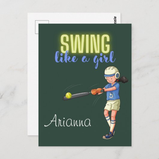 Swing like a Girl Softball Briefkaart (Voorkant / Achterkant)