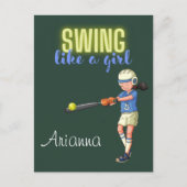 Swing like a Girl Softball Briefkaart (Voorkant)
