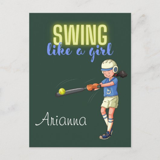 Swing like a Girl Softball Briefkaart (Voorkant)