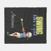 Swing like a Girl Softball Fleece Deken (Voorkant (Horizontaal))