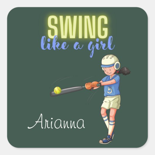 Swing like a Girl Softball Vierkante Sticker (Voorkant)