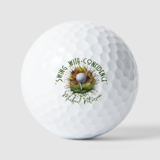 'Swing met Vertrouwen' Golfbal & Tee Spat Kunst Golfballen (Voorkant)