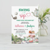Swing of Sip Par-Tea Golf Baby Gender Reveal Kaart (Staand voorkant)
