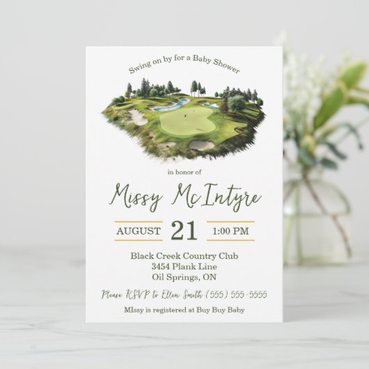 Swing On By, Baby shower met golfthema Kaart (Staand voorkant)