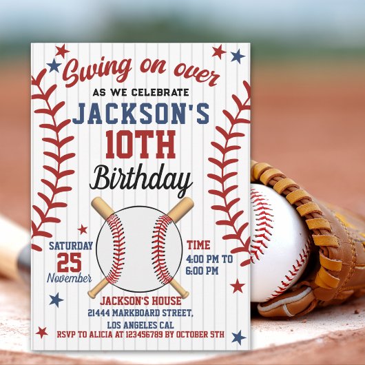 "Swing On Over – Baseball Birthday Boy Party Kaart