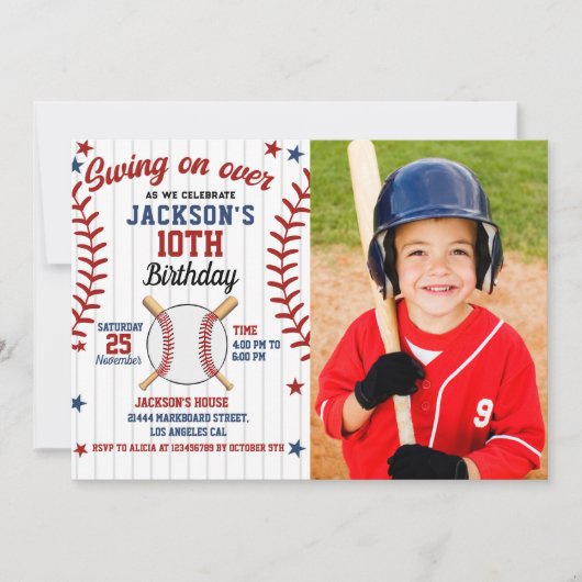 Swing On Over – Baseball Birthday Boy with Photo Kaart (Voorkant)