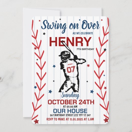 Swing on Over | Baseball Birthday Party Kaart (Voorkant)
