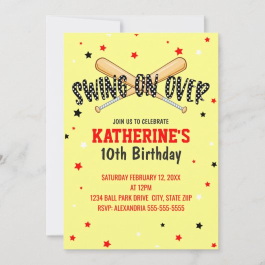 Swing On Over Softball Birthday Kaart (Voorkant)