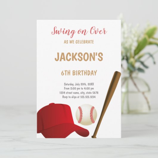 Swing op over honkbal verjaardag uitnodiging (Staand voorkant)