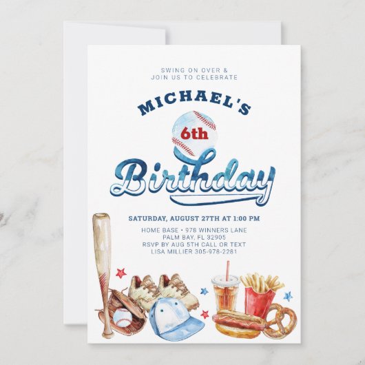 Swing op over honkbal verjaardagsfeestje uitnodigi kaart (Voorkant)