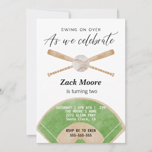 Swing op over honkbaljongen verjaardagsuitnodiging kaart (Voorkant)