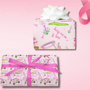 Swing Pink Golfer Borstkankerbewustzijn Cadeaupapier
