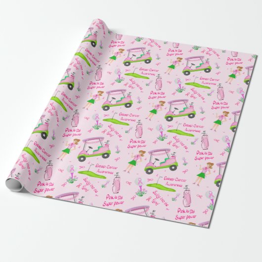 Swing Pink Golfer Breast Cancer Bewustheid Cadeaupapier (Uitgerold)