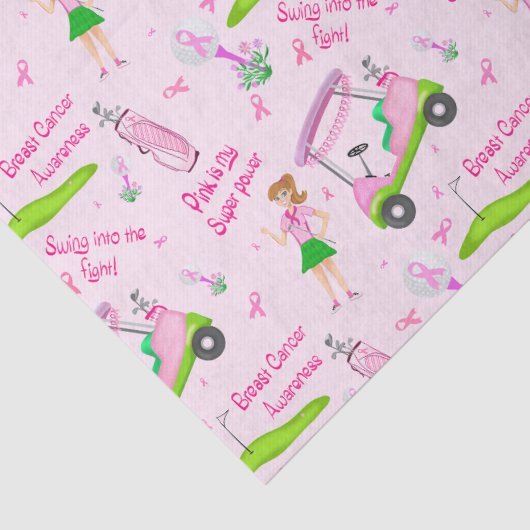 Swing Pink Golfer Breast Cancer Bewustheid Tissuepapier (Detail)