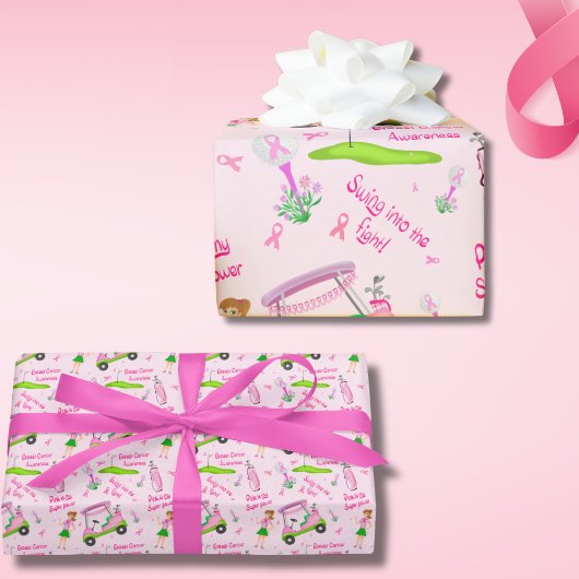 Swing Roze Golfer Borstkankerbewustzijn Cadeaupapier