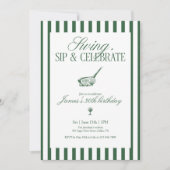 Swing Sip Celebrate Golf Birthday Green Stripe Kaart (Voorkant)
