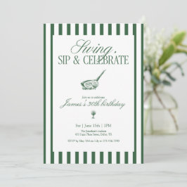 Swing Sip Celebrate Golf Birthday Green Stripe Kaart