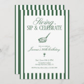 Swing Sip Celebrate Golf Birthday Green Stripe Kaart (Voorkant / Achterkant)