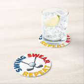 Swing, Swear, Herhaal: Grappig Golf Ontwerp Ronde Kartonnen Onderzetter (Insitu)