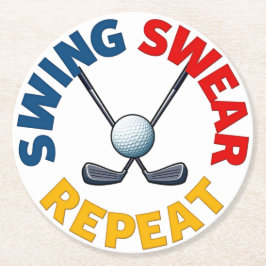 Swing, Swear, Herhaal: Grappig Golf Ontwerp Ronde Kartonnen Onderzetter