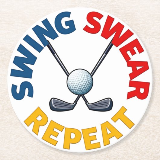 Swing, Swear, Herhaal: Grappig Golf Ontwerp Ronde Kartonnen Onderzetter (Voorkant)
