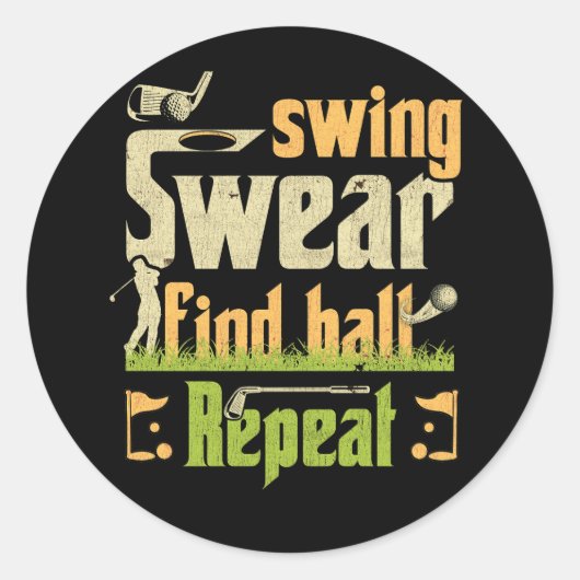 Swing Swear Zoek bal Herhaal golfkar Golfer Golf Ronde Sticker (Voorkant)