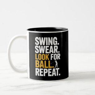 Swing Zweer Zoek Bal Herhaal Golf Golfers Golf Tweekleurige Koffiemok