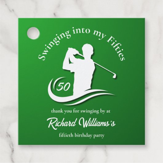 Swingend in mijn vijftiger jaren moderne golf spel bedankjes labels (Voorkant)