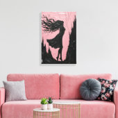 Swingend silhouet in zwart op roze canvas afdruk (Insitu (Woonkamer))