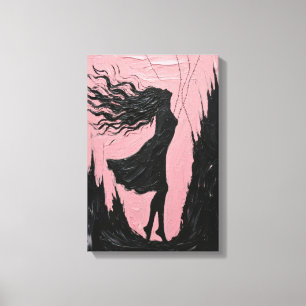 Swingend silhouet in zwart op roze canvas afdruk