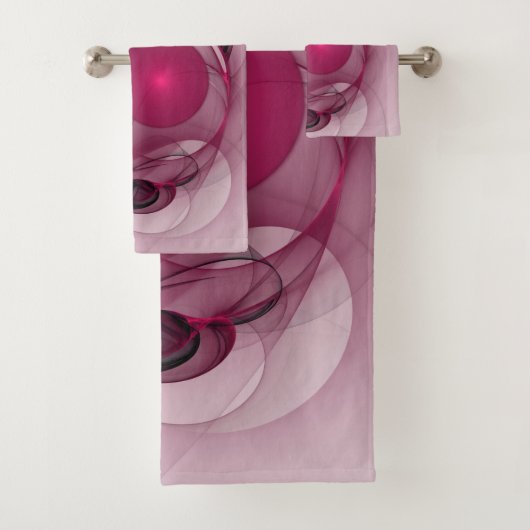 Swingende Fractal, Moderne Abstracte Bes Pink Kuns Bad Handdoek (Insitu)