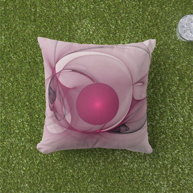 Swingende Fractal, Moderne Abstracte Bes Pink Kuns Buitenkussen (Gras)