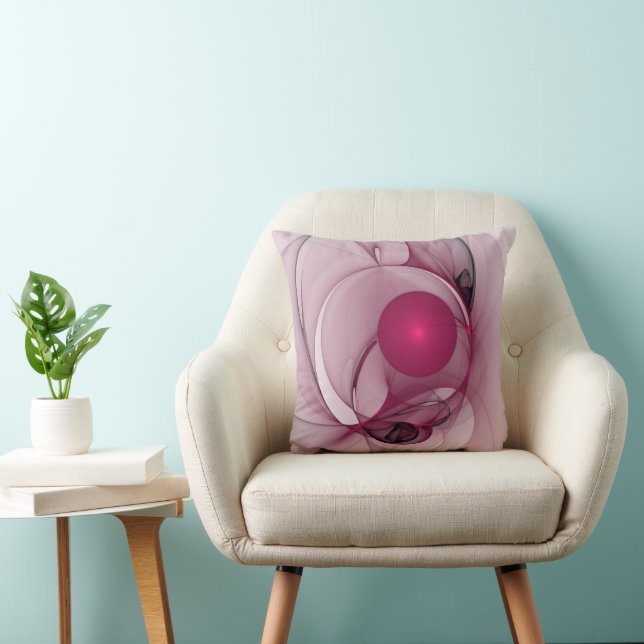 Swingende Fractal, Moderne Abstracte Bes Pink Kuns Kussen (Stoel)