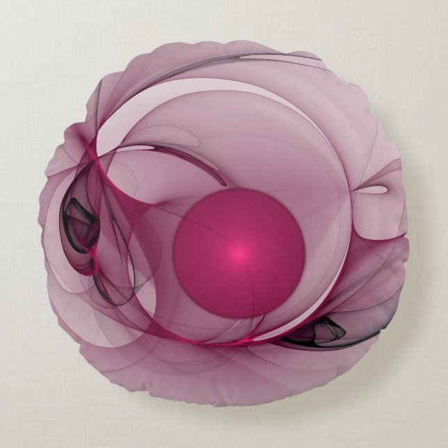 Swingende Fractal, Moderne Abstracte Bes Pink Kuns Rond Kussen (Voorkant)
