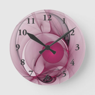 Swingende Fractal, Moderne Abstracte Bes Pink Kuns Ronde Klok