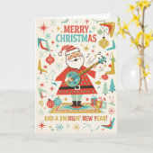 Swingende Kerstman Kerstkaart Kaart (Gele Bloem)