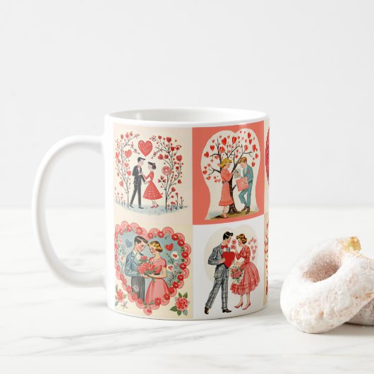 Swingin' Sixties Valentijnsdag Patchwork Koffiemok (Met donut)