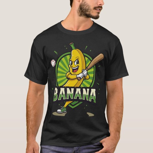 Swinging Banana Mascot Logo - Grappig Honkbal T-shirt (Voorkant)