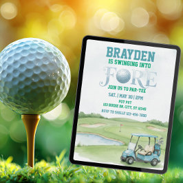 Swinging Into Fore, Blue Golf 4th Birthday Kaart