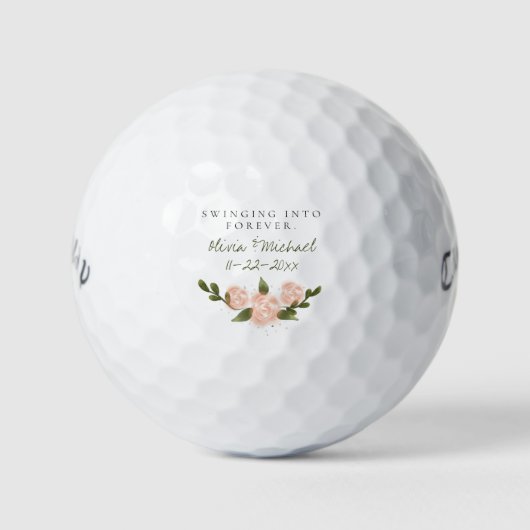 'Swinging Into Forever' Aanpasbare Namen & Datum Golfballen (Voorkant)
