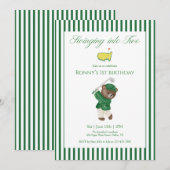 Swinging Into Two Golf 2nd Birthday Teddy Bear Kaart (Voorkant / Achterkant)