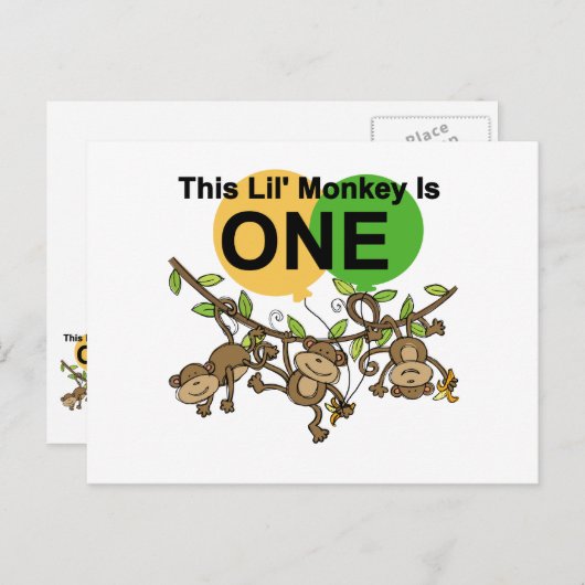 Swinging Monkeys 1e Verjaardag t shirten en gesche Briefkaart (Voorkant / Achterkant)