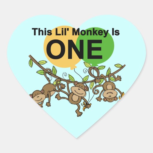 Swinging Monkeys 1e Verjaardag t shirten en gesche Hart Sticker (Voorkant)