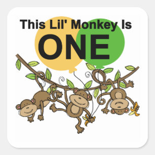 Swinging Monkeys 1e Verjaardag t shirten en gesche Vierkante Sticker