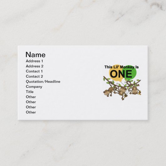 Swinging Monkeys 1e Verjaardag t shirten en gesche Visitekaartje (Voorkant)